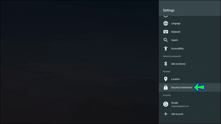 settings menu